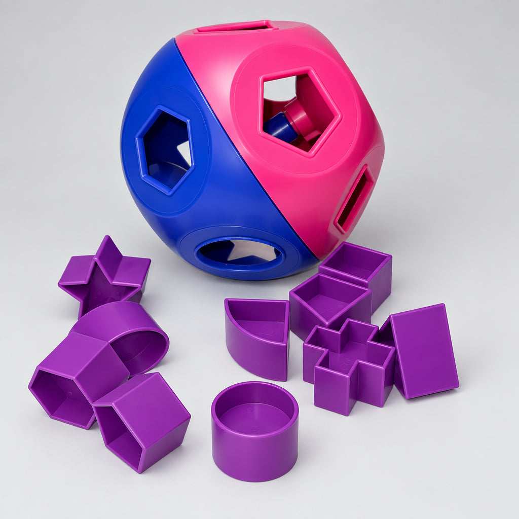 Tupperware Shape O Toy Ball Pink Blue Sorter with 10 Numbered Purple Shapes