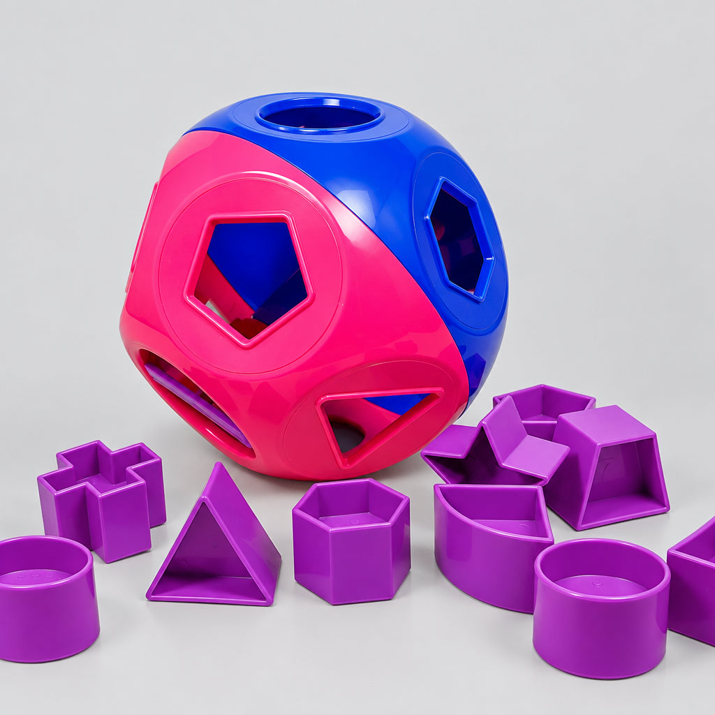 Tupperware Shape O Toy Ball Pink Blue Sorter with 10 Numbered Purple Shapes