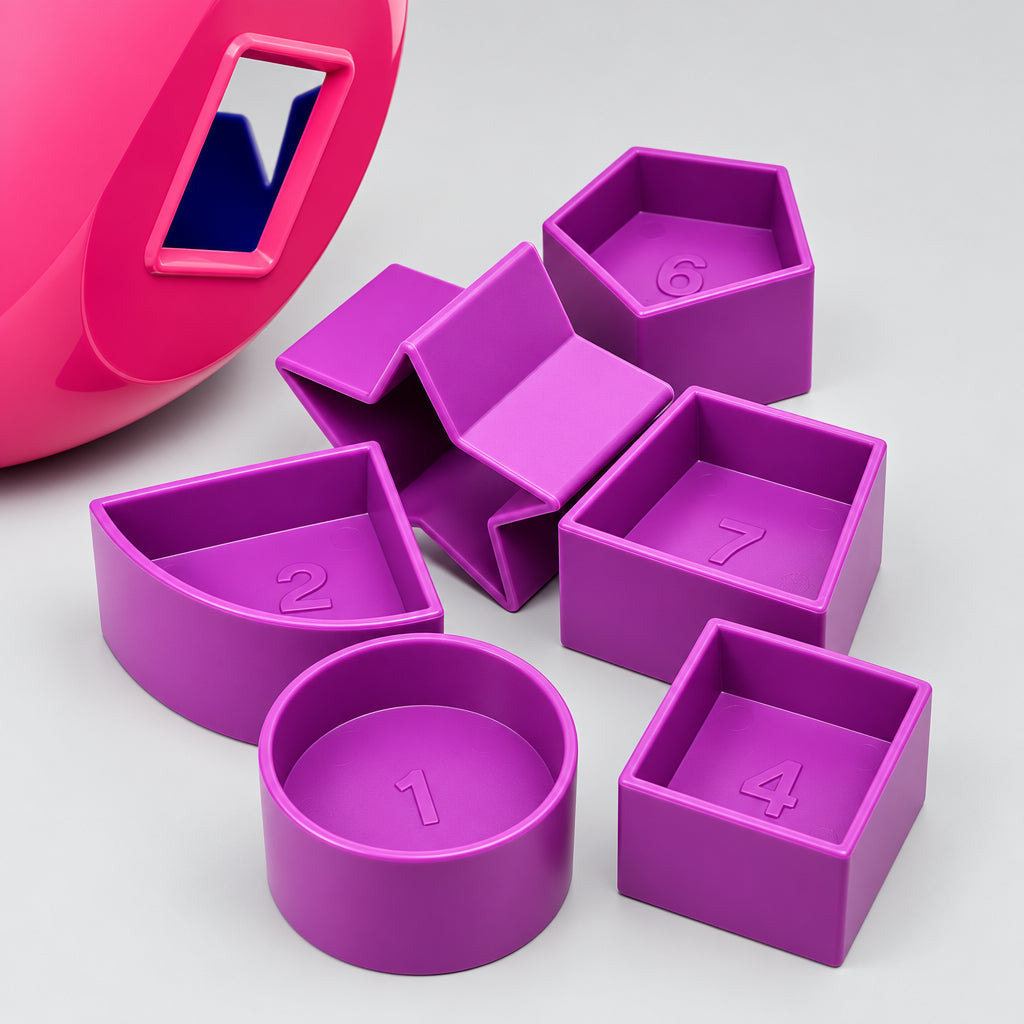 Tupperware Shape O Toy Ball Pink Blue Sorter with 10 Numbered Purple Shapes
