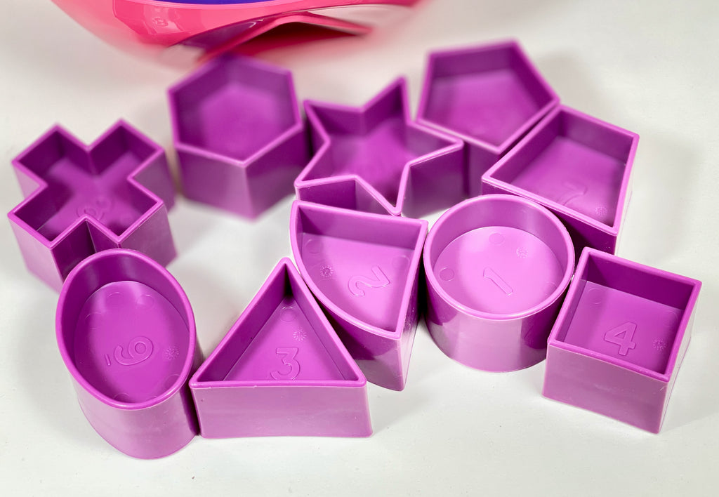 Tupperware Shape O Toy Ball Pink Blue Sorter with 10 Numbered Purple Shapes