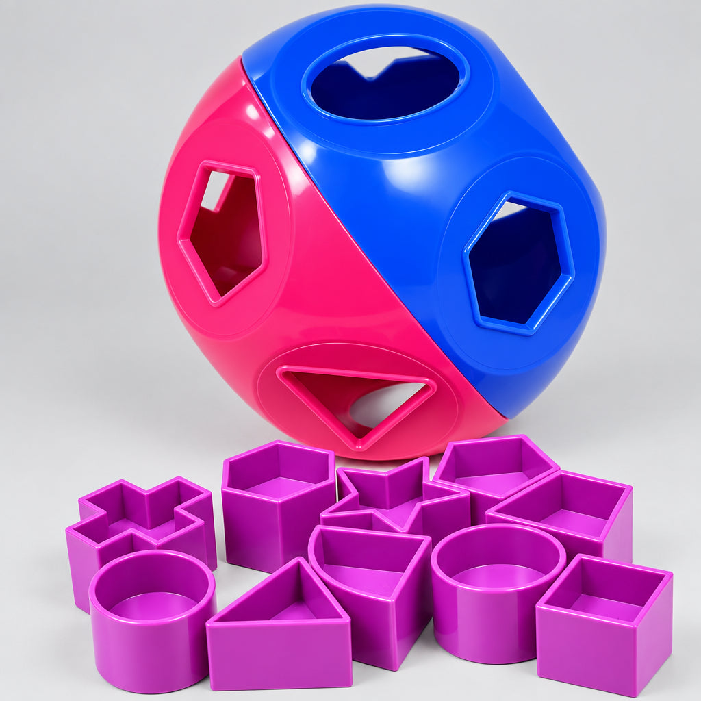 Tupperware Shape O Toy Ball Pink Blue Sorter with 10 Numbered Purple Shapes