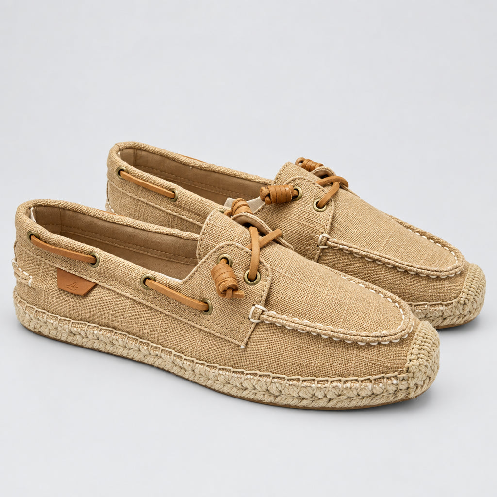 Sperry Top-Sider Women Tan Fabric Espadrille Boat Shoes Loafers Tan Beige